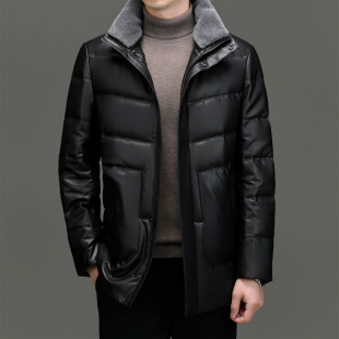 皮羽绒服男士 保暖中长款 2025新款 冬季 绵羊皮皮夹克中长款 外套大码
