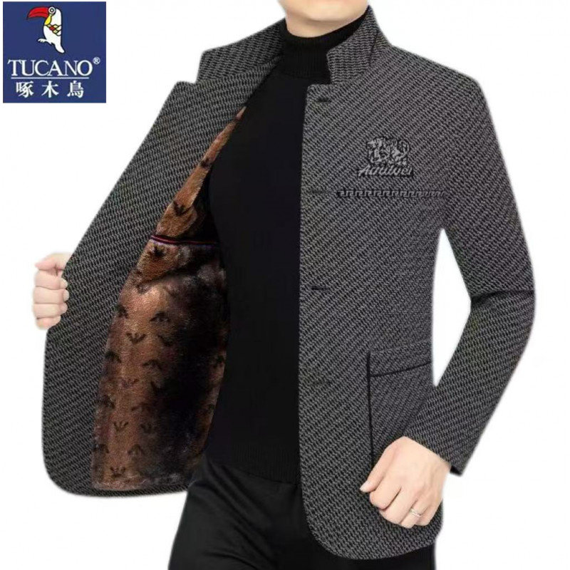 啄木鸟男装秋冬季新款加绒加厚中山装立领男士夹克保暖中年爸爸装,男装,中山装,淘宝优惠券,粉丝福利购,淘宝优惠卷