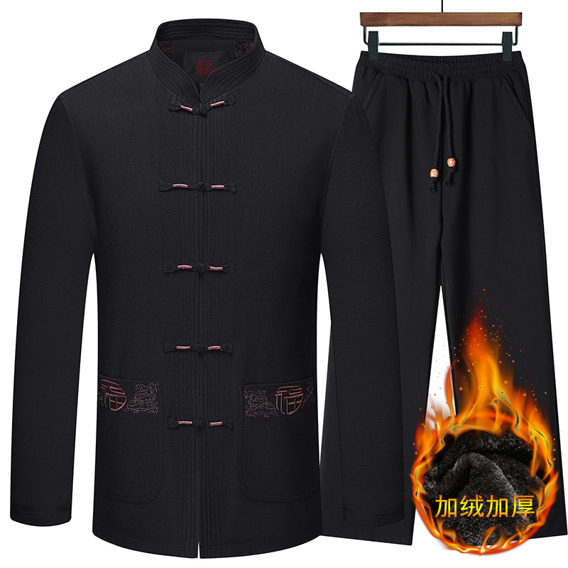 中国风夹克爸爸装加绒加厚棉服