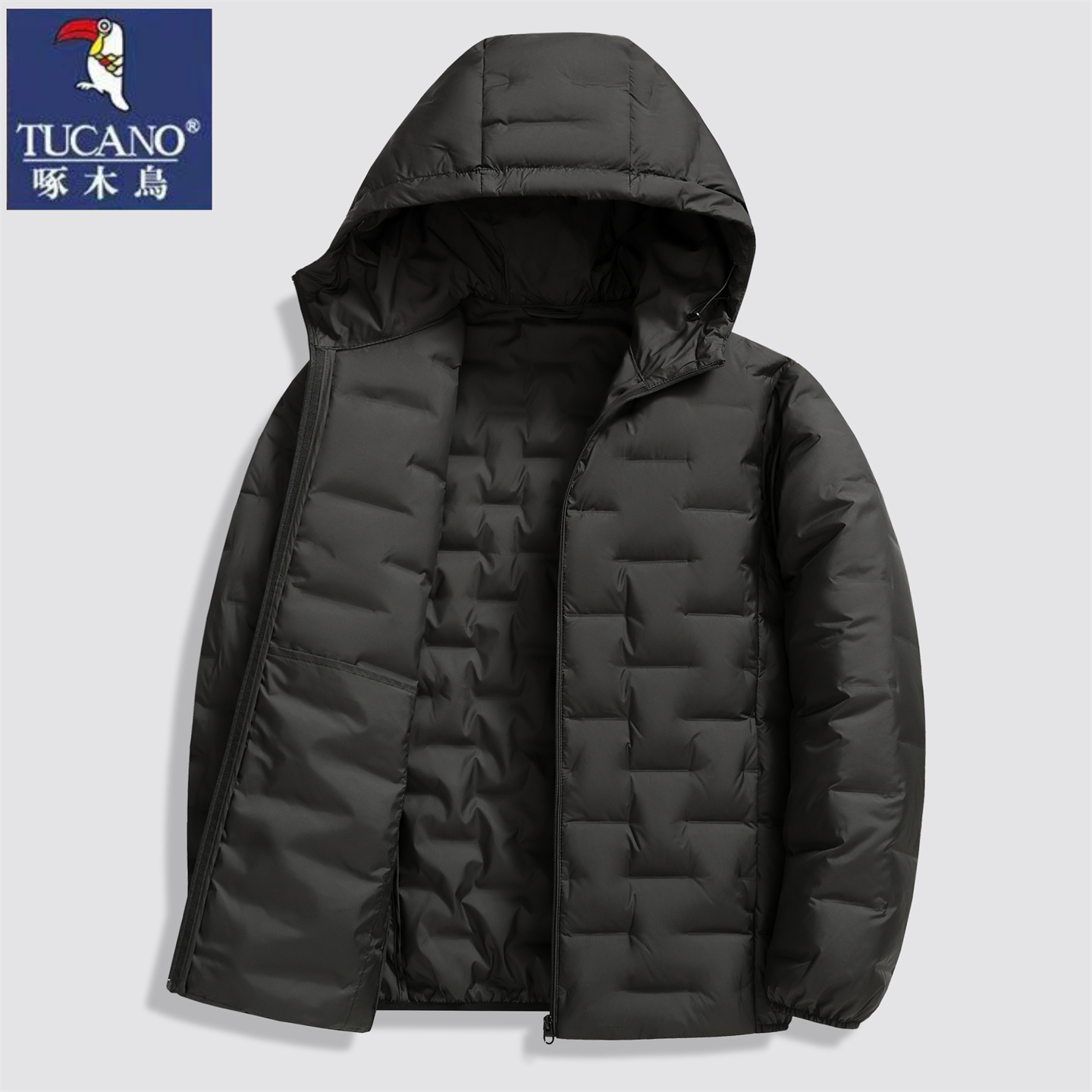 啄木鸟轻薄连帽短款羽绒服