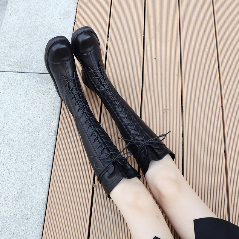 弹力绑带显瘦英伦风长靴