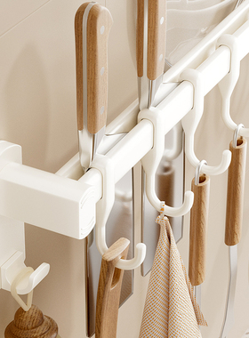 免打孔挂钩厨房置物架壁挂墙上厨具收纳刀具刀座挂架锅盖勺子挂杆