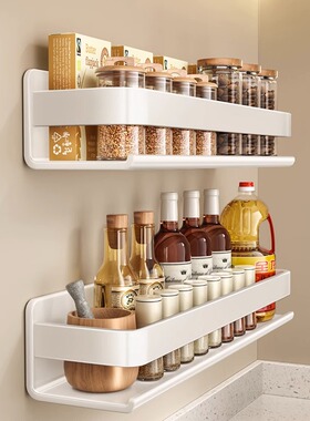 白色厨房置物架壁挂墙上免打孔调味料品罐收纳架家用多功能调料架