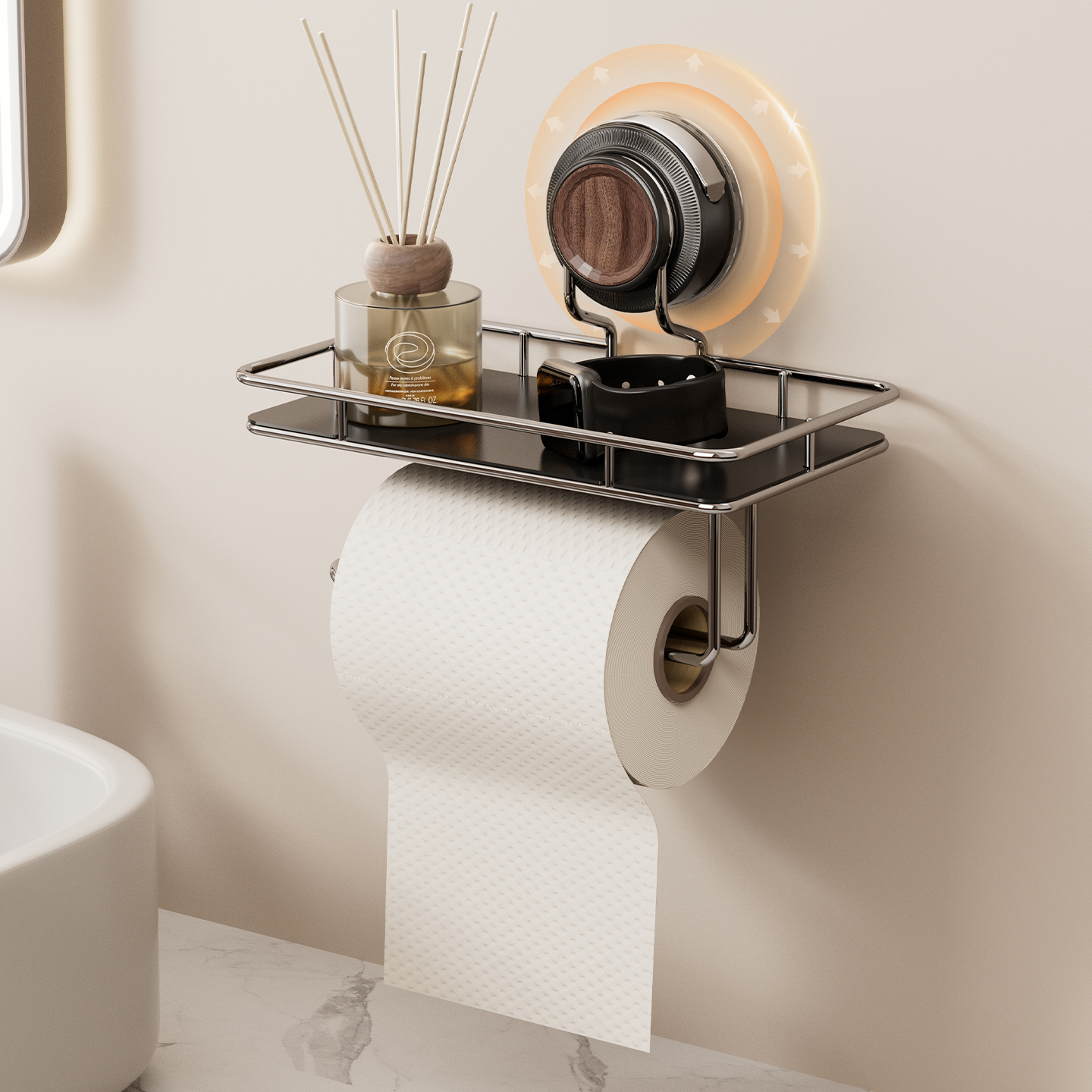 胡桃木纹吸盘纸巾架浴室置物架子