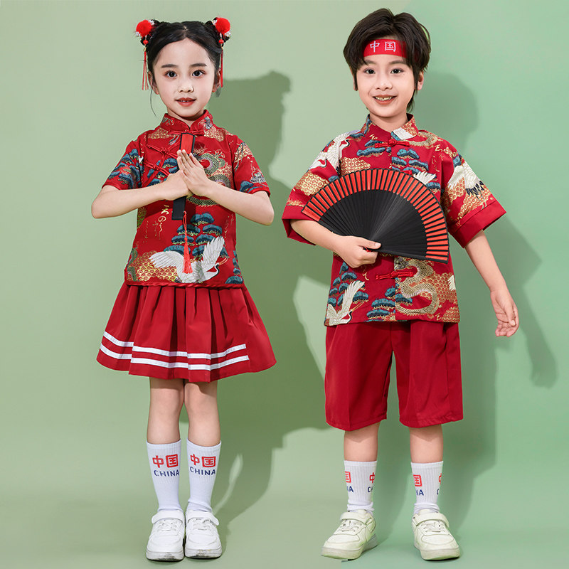 六一儿童演出服女童运动会表演服装中国风唐装汉服拉拉队国潮班服