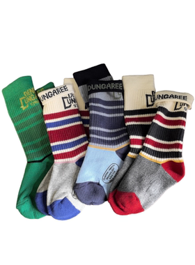 DD高筒毛巾底秋冬四季男女儿童袜子条纹字母彩色潮流中大童纯棉袜