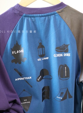 25AW露营元素OLL自制潮流男女儿童全棉长袖T恤打底百搭又帅气撞色