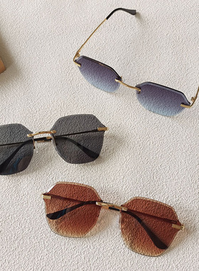 金属无框切边时尚太阳镜欧美跨境