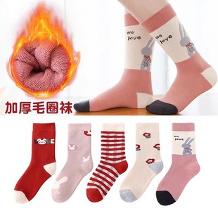 活动款）六指鼠秋冬季儿童袜子女童女孩中大童中筒加长加厚毛圈棉