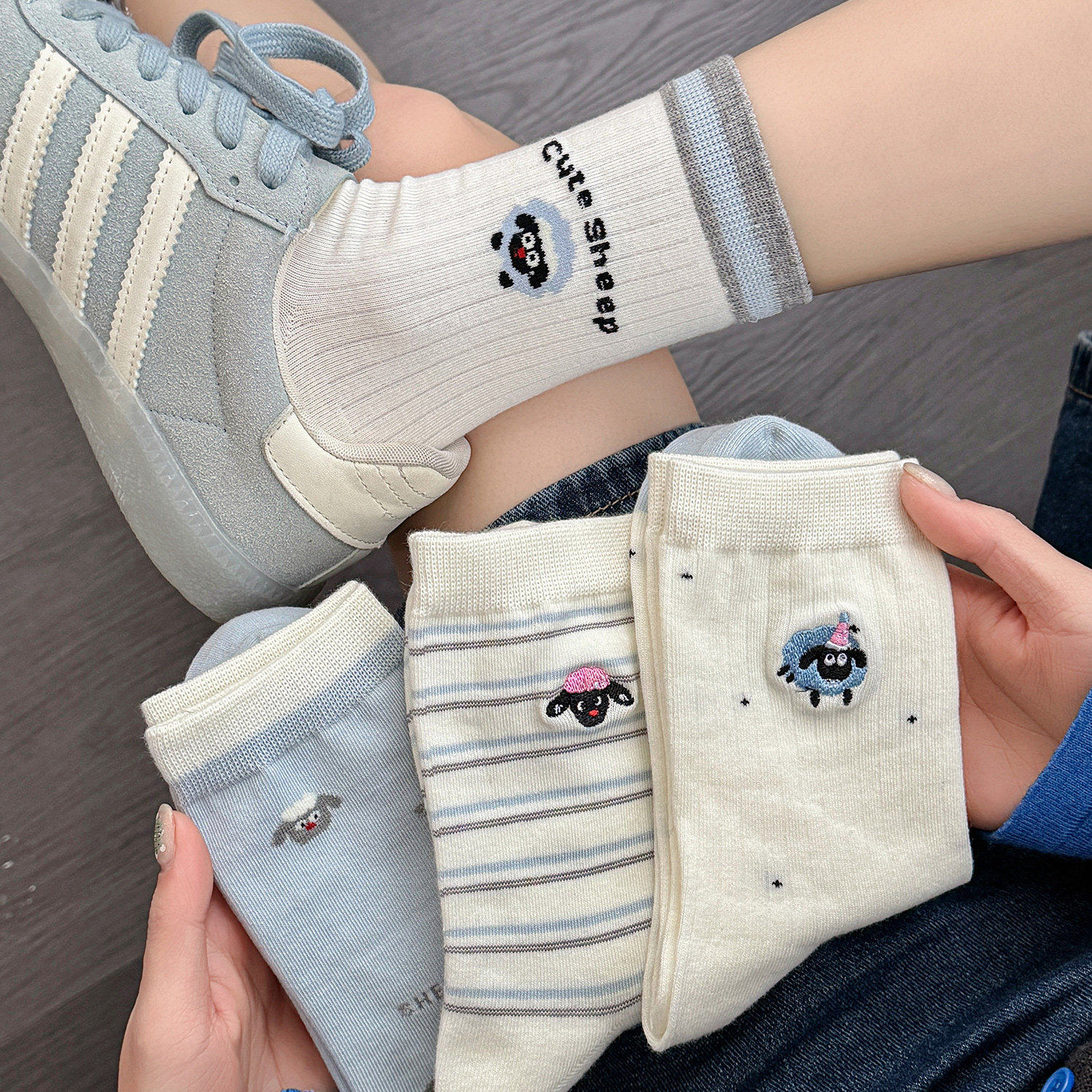 六指鼠女生棉袜子春夏季薄款女孩夏天中大童学生小孩中筒棉袜ins