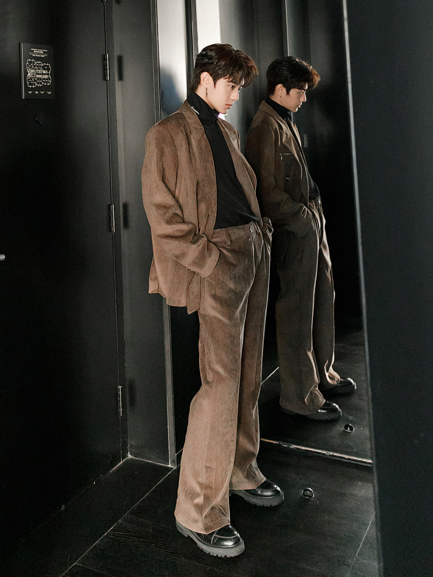 CHICERRO 시칠리아 남성 루즈한 직진 고급 기질과 잘생긴 젊은 한국식 캐주얼 슈트