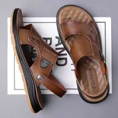 防滑外穿两用凉拖男潮鞋 真皮牛皮男士 真皮休闲沙滩鞋 夏季 耐磨 凉鞋