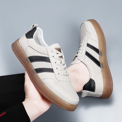 头层牛皮运动休闲透气真皮板鞋男德训鞋果冻玻璃透明底男鞋潮流鞋