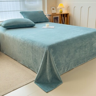碧绿蓝色加厚牛奶绒床单单件玛瑙蓝色冬季法兰绒珊瑚绒单双人被单