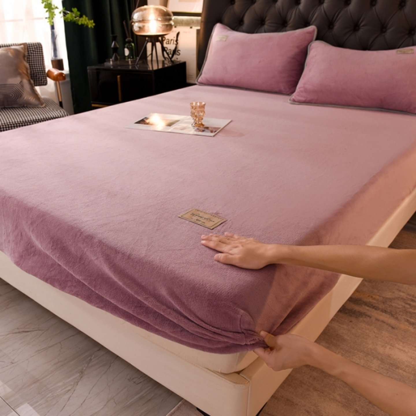 软乎乎牛奶绒床笠单件冬季保暖浅紫纯色防滑床垫罩宿舍单人1.21.5