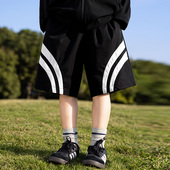 宽松中大儿童街舞嘻哈潮酷短裤 夏季 男童速干条纹三条杠五分中裤 子