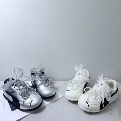 2025冬蕾丝珍珠蝴蝶结加棉德训鞋