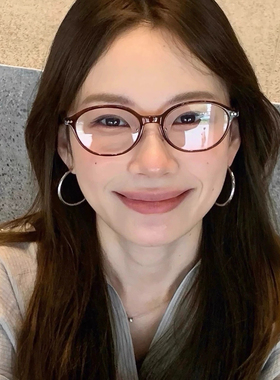 减龄复古玳瑁色书呆子平光眼镜高级感椭圆茶绿小框TR90近视度数架