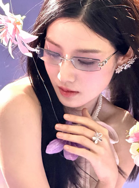 小脸天菜女神卢昱晓墨镜无框灰色金属镂空高级感辣妹绳结太阳眼镜