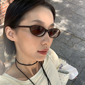 出游深茶色欧美复古时髦小框椭圆户外墨镜防紫外线凹造型太阳眼镜