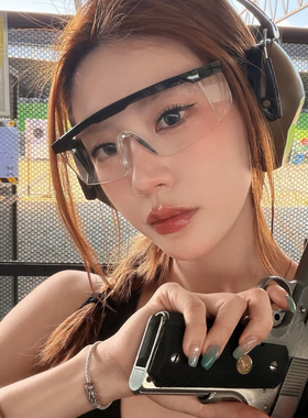 辣妹窄长方形黑框透明镜显脸小高级感霸气骑车防沙飞虫可调节眼镜