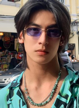 帅的就是你复古港风方形窄框小脸墨镜金框紫片太阳眼镜男士潮出游