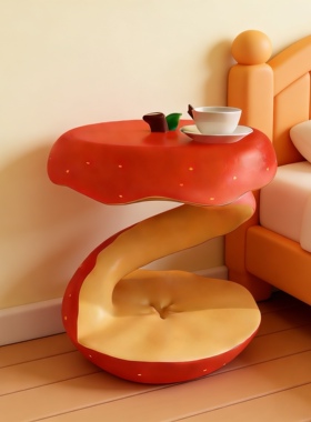 2026新款多巴胺苹果造型奶油风床头柜边几角几客厅置物架卡通摆件