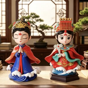 高档次妈祖娘娘家居平安佛像盲盒小庙供奉摆件办公室桌面文创手办