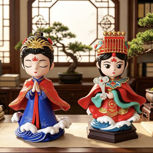 高档次妈祖娘娘家居平安佛像盲盒小庙供奉摆件办公室桌面文创手办