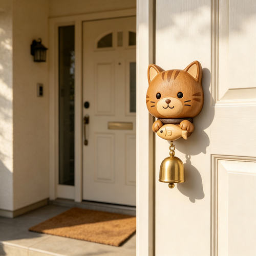 卡通小猫铃铛免打孔粘胶门铃提醒器家用入户门开门提示铃装饰摆件