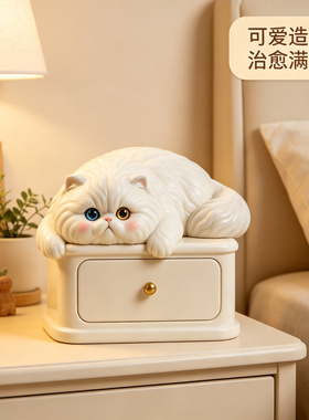 创意波斯猫咪客厅桌面柜子卧室床头收纳盒首饰盒装饰搬家礼物摆件