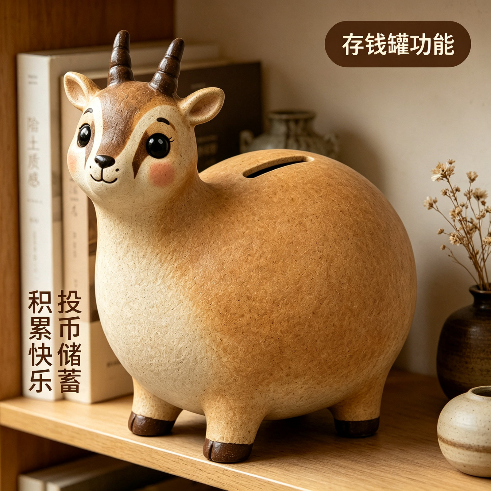 治愈系创意羚羊存钱罐大容量儿童可存可取储钱罐子客厅装饰品摆件