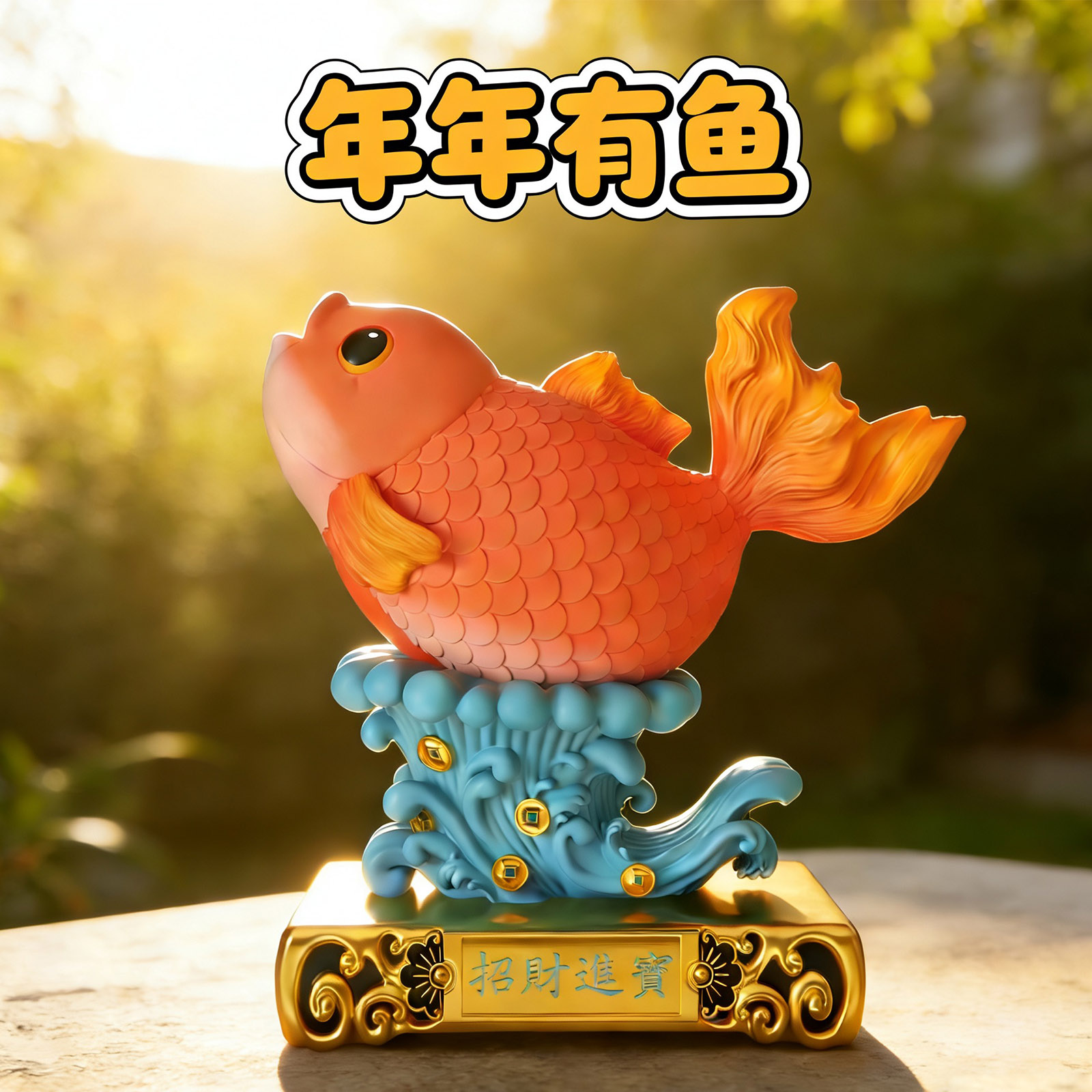 金鱼鲤鱼年年有鱼招财车载中控台摆件家居装饰工艺品店铺开业礼品