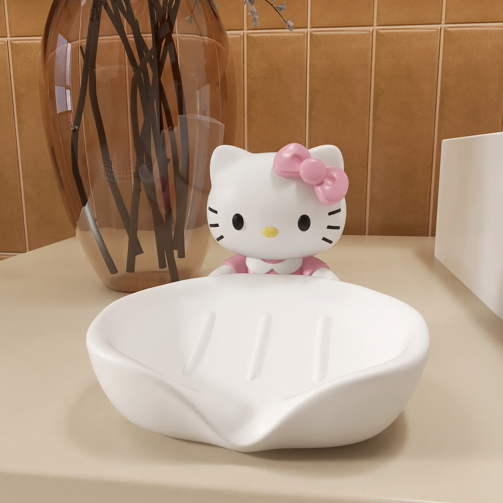 可爱HelloKitty猫肥皂盒洗漱台台面收纳家用树脂置物架便携式沥水