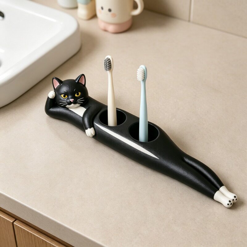 高级感黑猫电动牙刷底座创意牙刷置物架浴室台面防滑收纳架牙具座图片