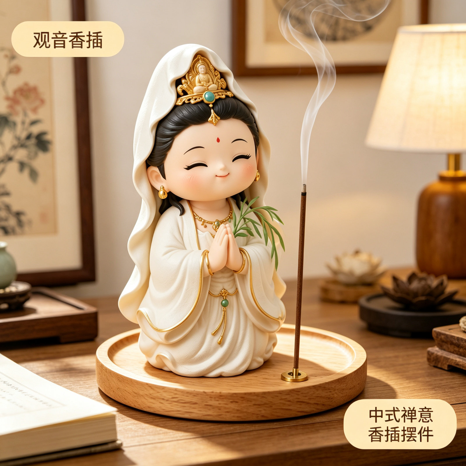 中式唐朝仕女线香炉创意香插香座禅意茶室香薰炉摆件插香器工艺品