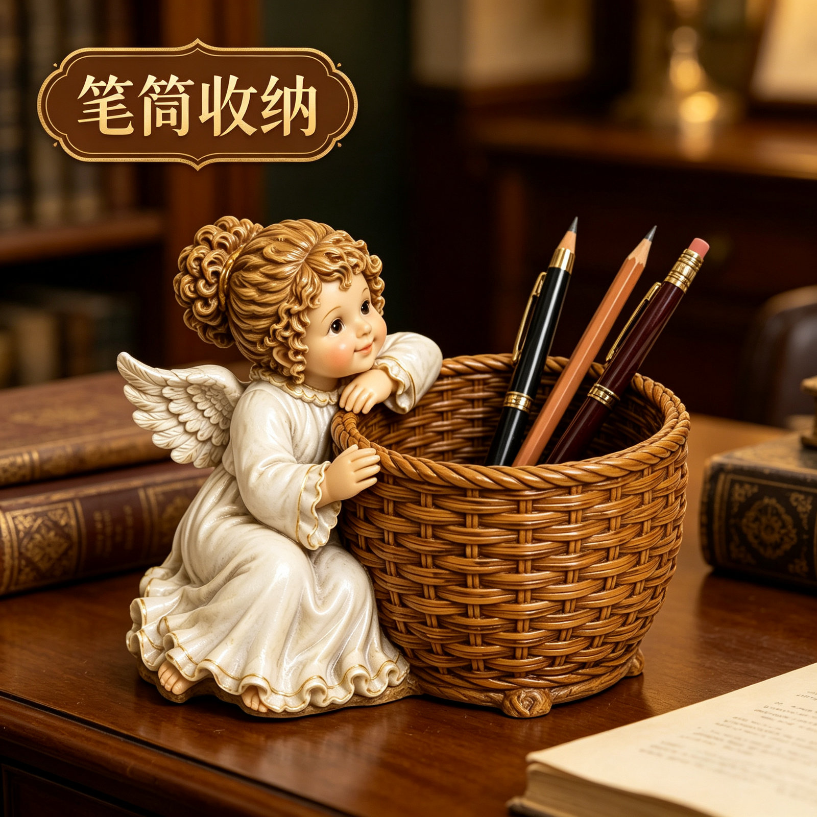 法式复古小天使家居客厅茶几玄关钥匙收纳糖果盘整理盒搬家装饰品