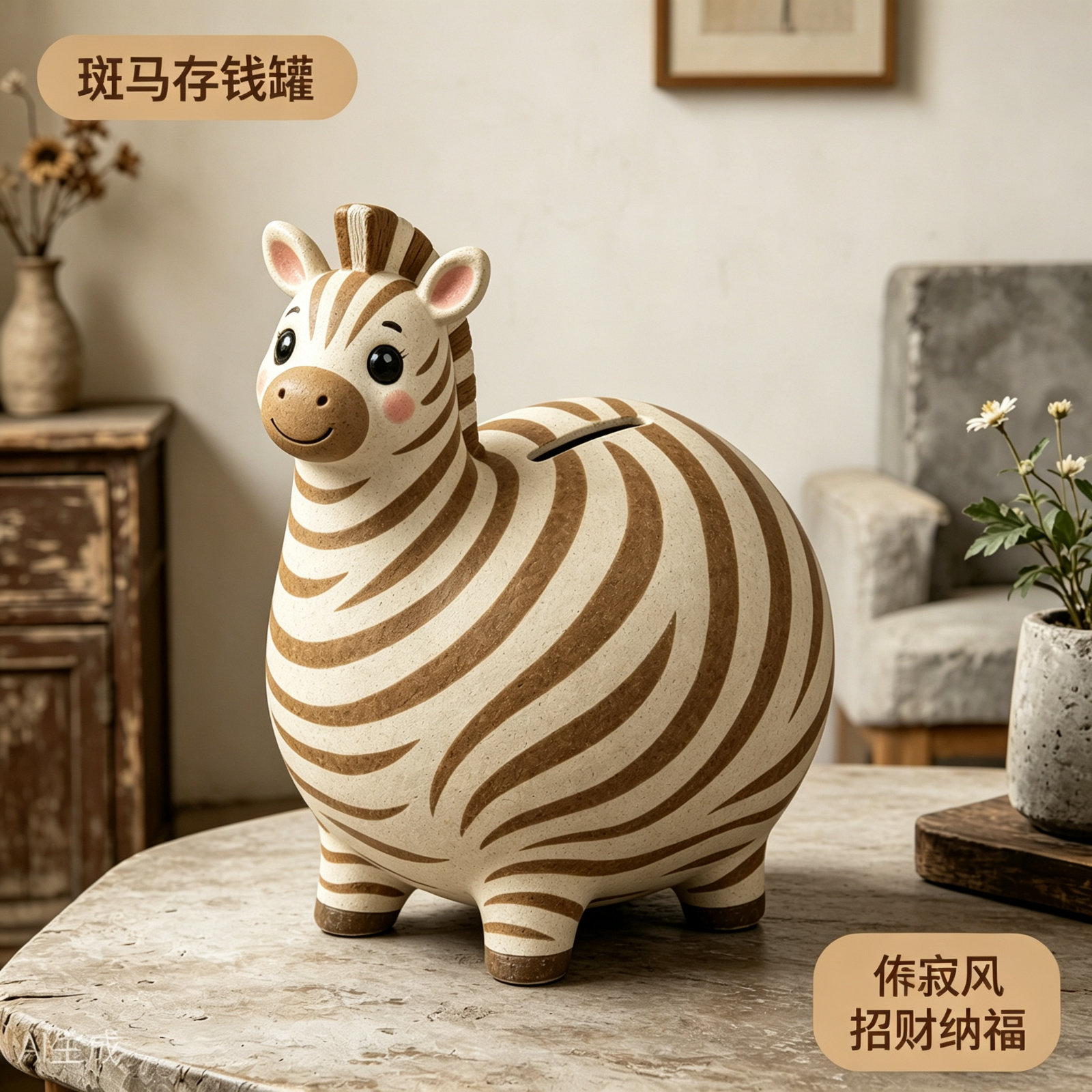 治愈系创意斑马存钱罐大容量儿童可存可取储钱罐子客厅装饰品摆件