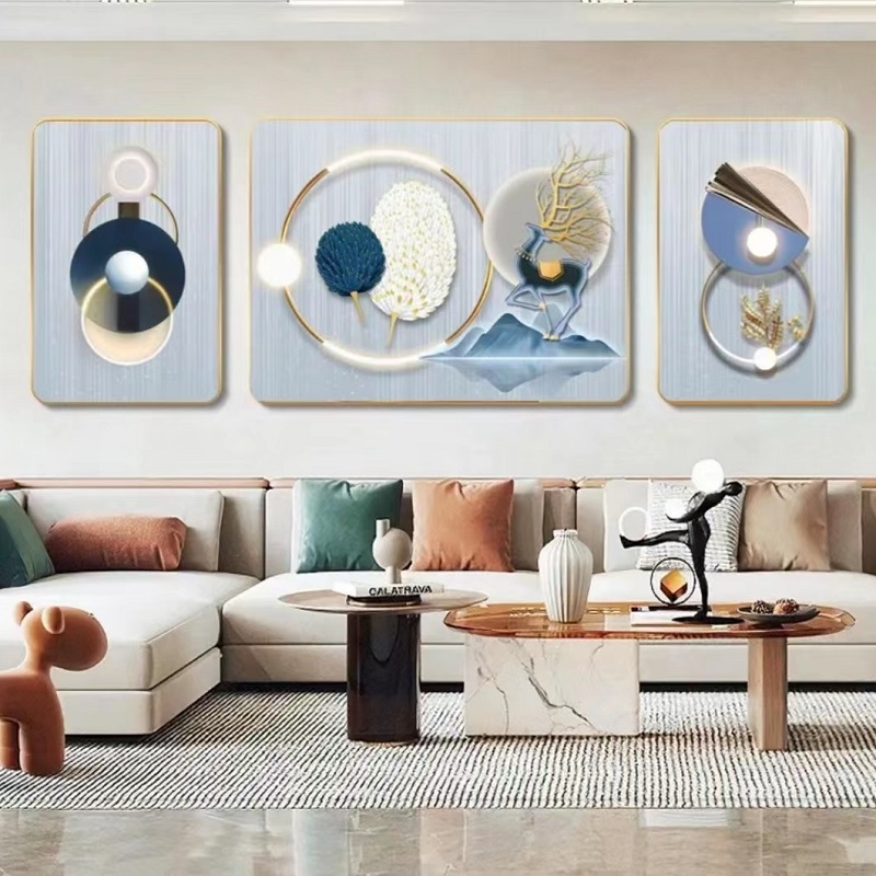 轻奢招财麋鹿三联画客厅十字绣2025新款线绣卧室手工自己刺绣满绣