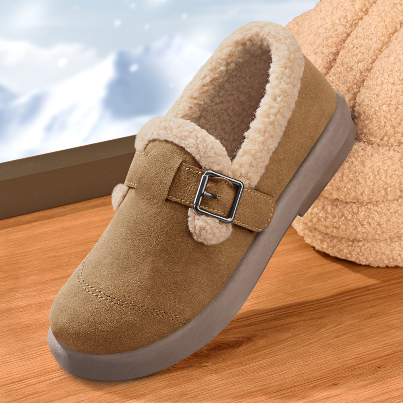 啄木鸟豆豆鞋女冬加绒保暖新款妈妈棉鞋防滑加厚雪地靴一脚蹬老北