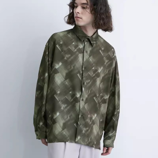 垂顺 junred宽松翻领 落肩款 长袖 工厂搬运工 衬衫 外贸日单男装