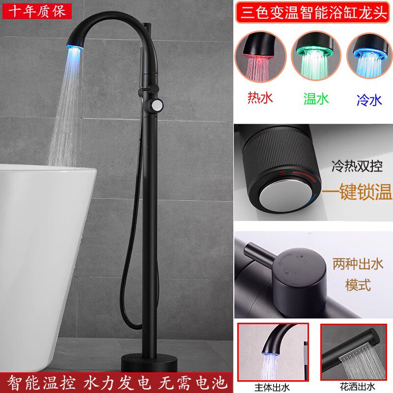落地浴缸黑色花洒北欧式金色双用浴缸龙头/淋浴龙头