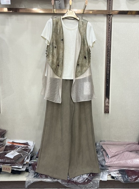 名扬M26XT787专柜正品夏季新款时尚减龄马甲T恤直筒裤三件套女装