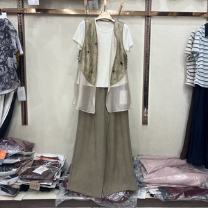 名扬M26XT787专柜正品夏季新款时尚减龄马甲T恤直筒裤三件套女装