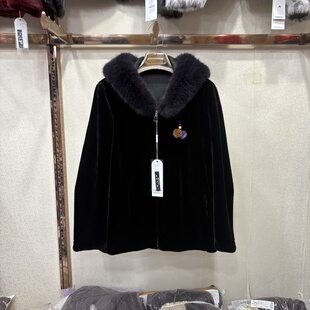 商场同款 96070冬新妈妈连帽气质高贵雪貂绒皮毛一体拉链皮草外套