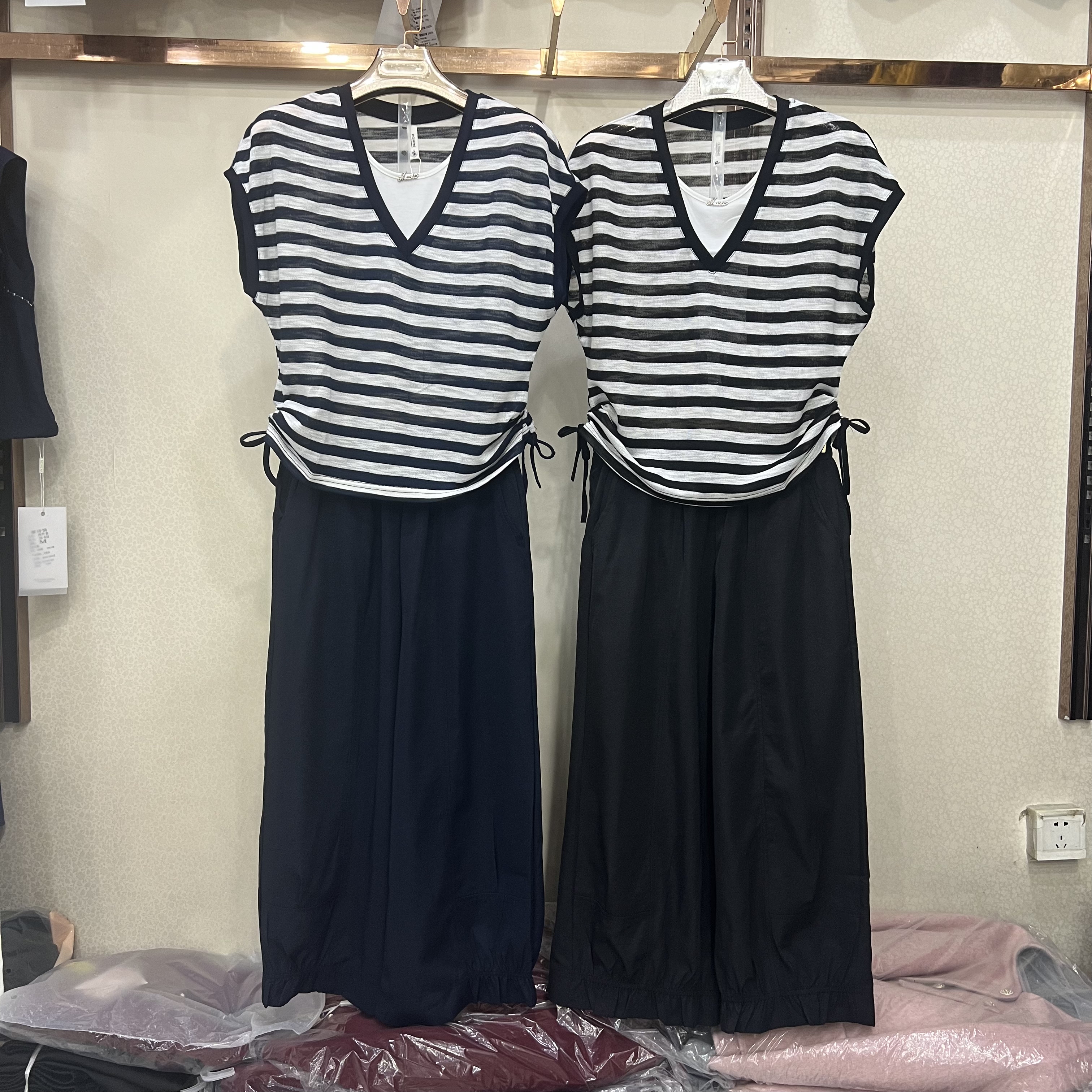 俏蒂813专柜正品条纹休闲套装裤子女2026夏新时尚洋气时髦两件套