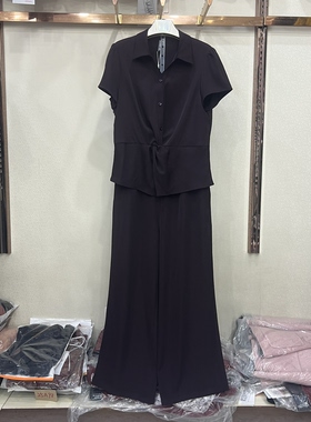 依菲2026A-651专柜正品夏新套装洋气显瘦上衣阔腿裤纯色两件套女