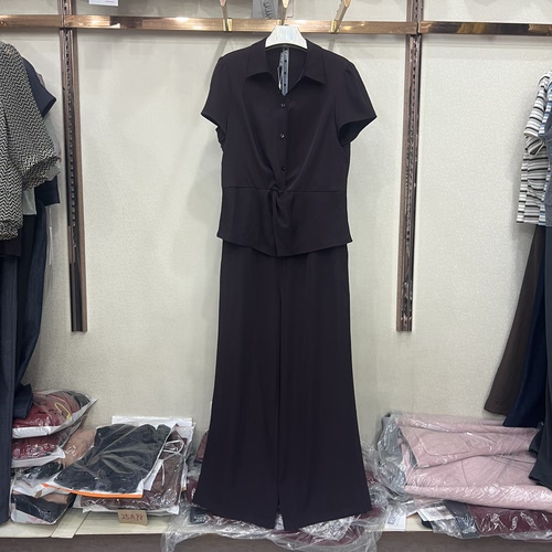 依菲2026A-651专柜正品夏新套装洋气显瘦上衣阔腿裤纯色两件套女