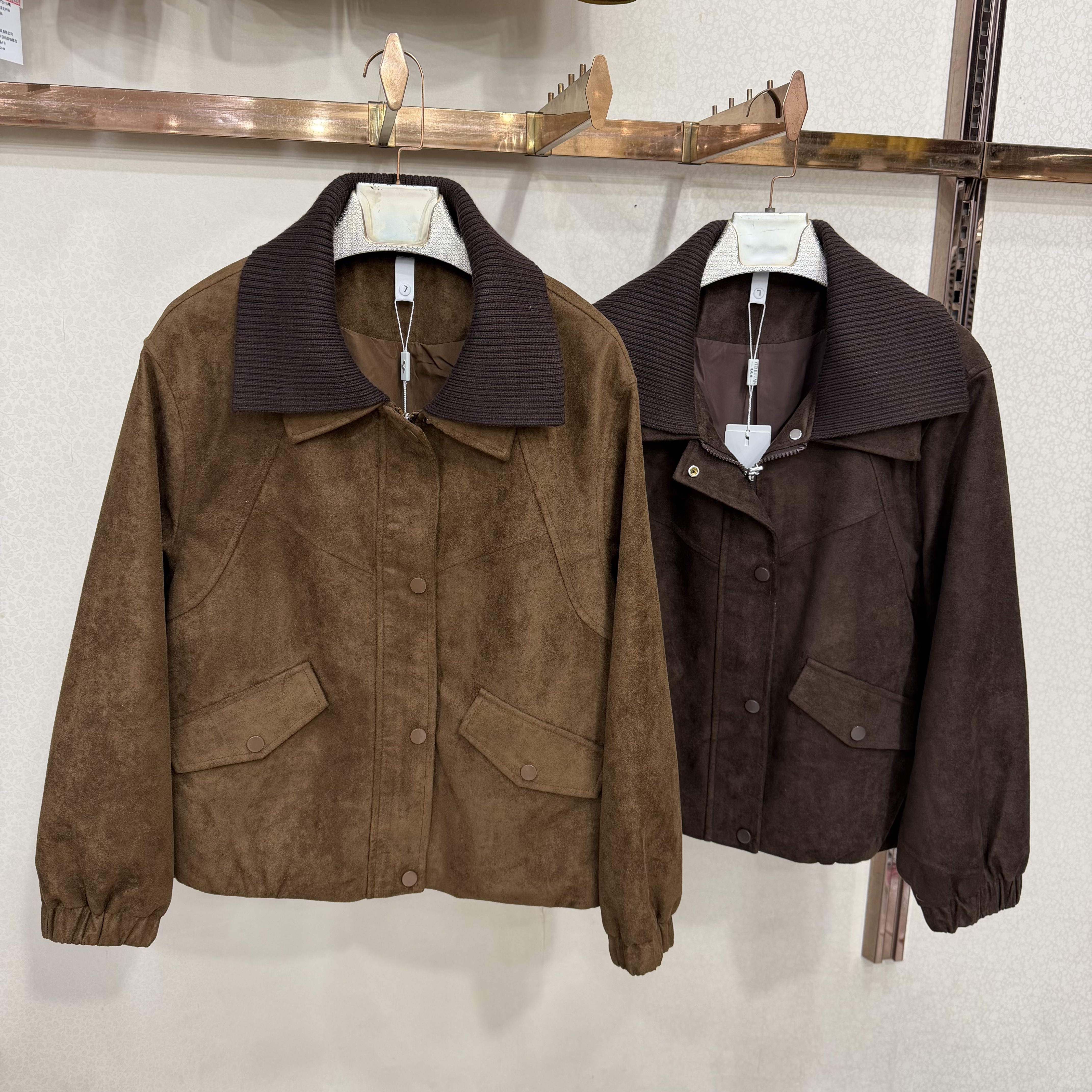 逸之媛26Q53专柜正品女针织大翻领单排扣工装夹克咖色复古上衣潮