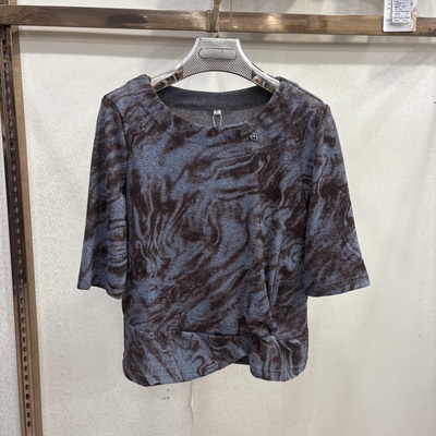 楚寒26A-03专柜正品高级感蓝棕扎染七分袖气质通勤百搭打底上衣